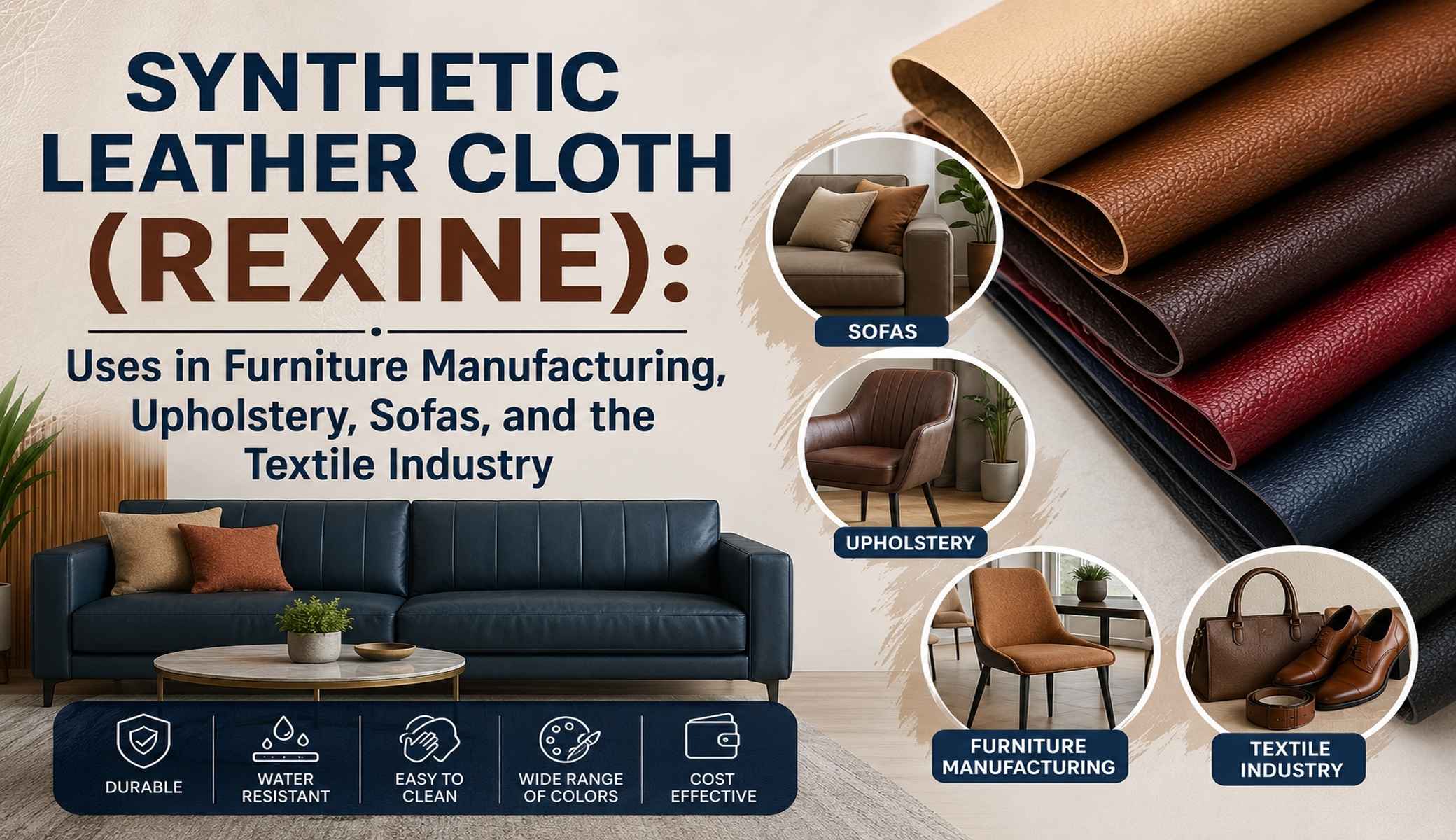 Synthetic Leather Cloth (Rexine): Uses in Furniture Manufacturing, Upholstery, Sofas, and the Textile Industry